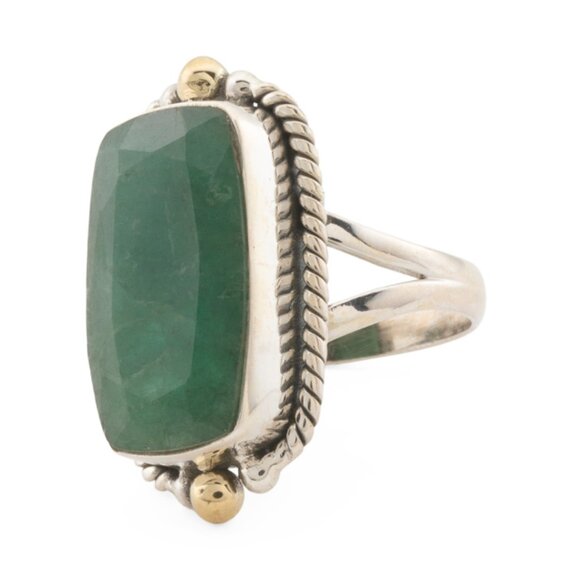 SHIVAM  India Sterling Silver Oblong Emerald Beryl Ring - Picture 1 of 2